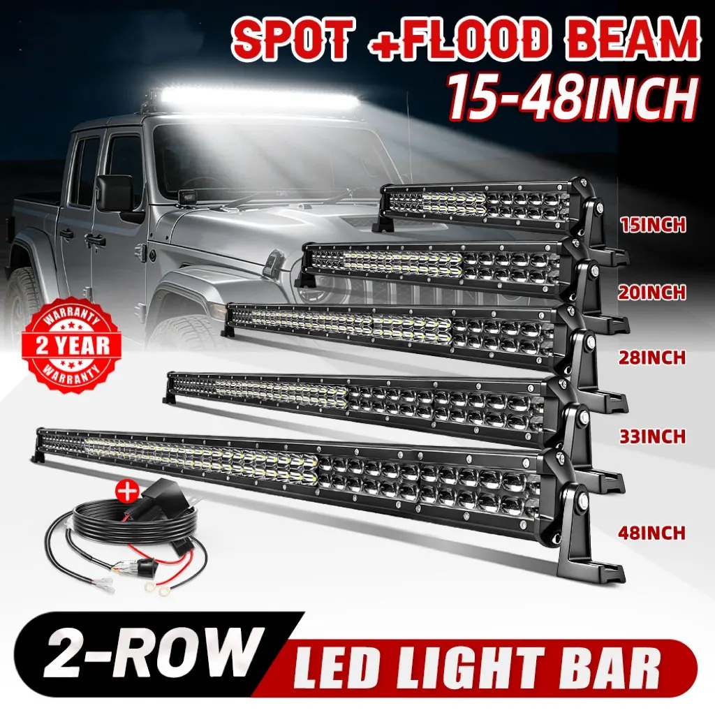 Barre de phares LED HL à double rangée avec lentille de projecteur 15, 20, 28 pouces, faisceau combiné Spot+Flood pour véhicules tout-terrain, SUV, UTV 12V 24V