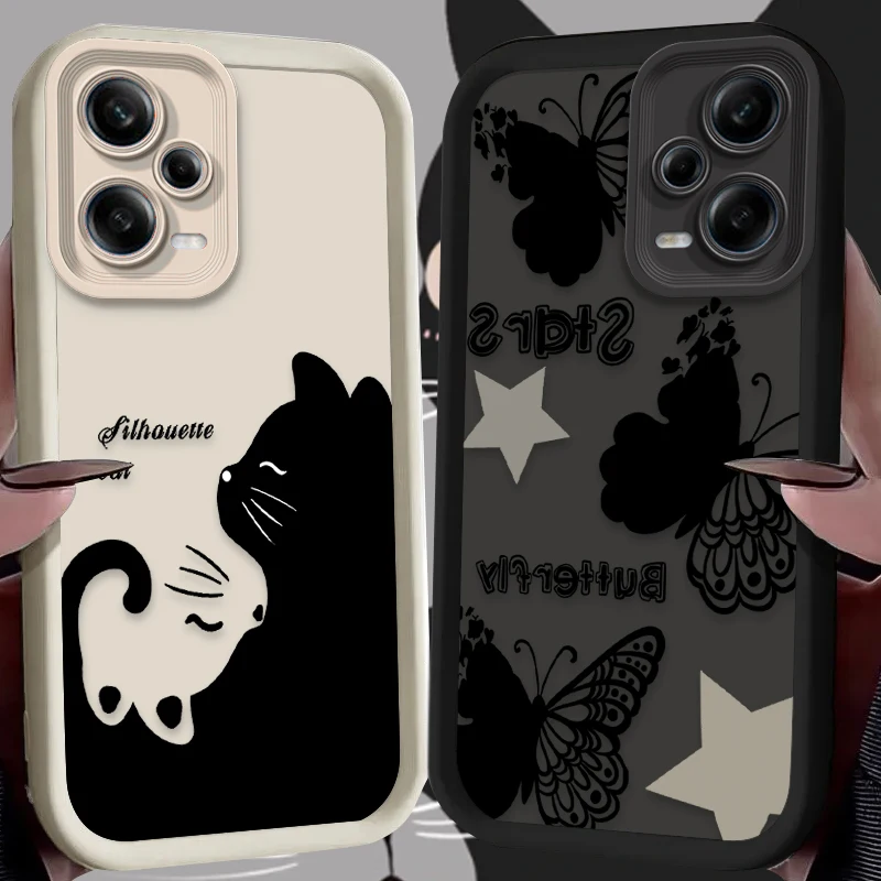 Black Cat Butterfly Shadow Soft Case for Xiaomi Redmi Note 13 12 11 Pro Plus 4G 5G 12S 11S 10S 10 9 9S Redmi 14C 13C 12C A3 12