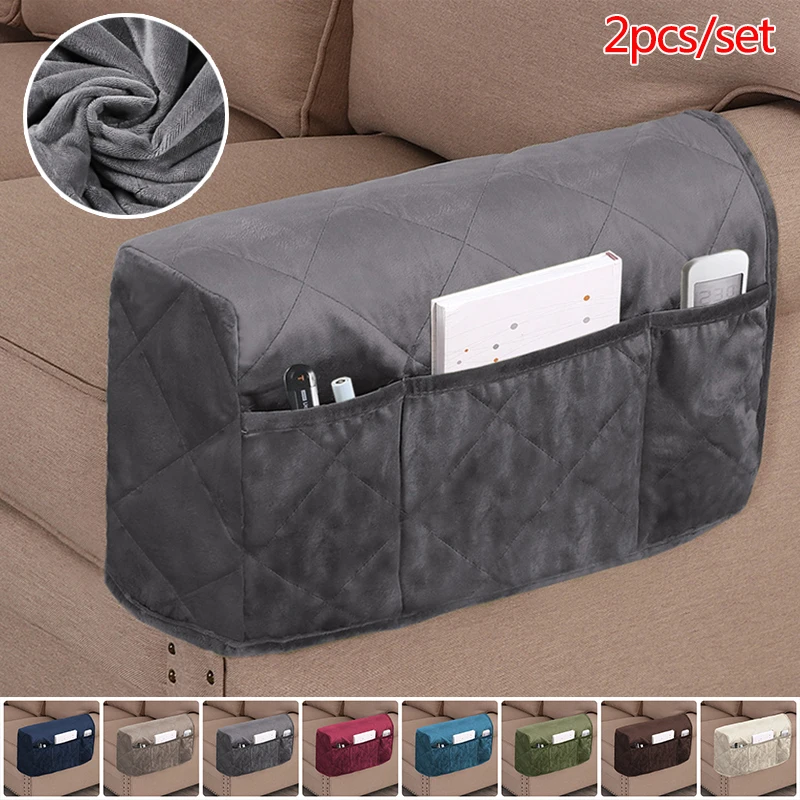 2Pcs/Set Thickened Velvet Sofa Armrest Covers All-inclusive Furniture Arm Couch Protector with Storage Bag Chair Cover for Home