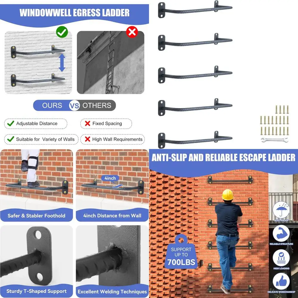 

Adjustable Heavy-Duty Steel Egress Ladder for Basement Safety, 5-rung, 700 lbs Capacity
