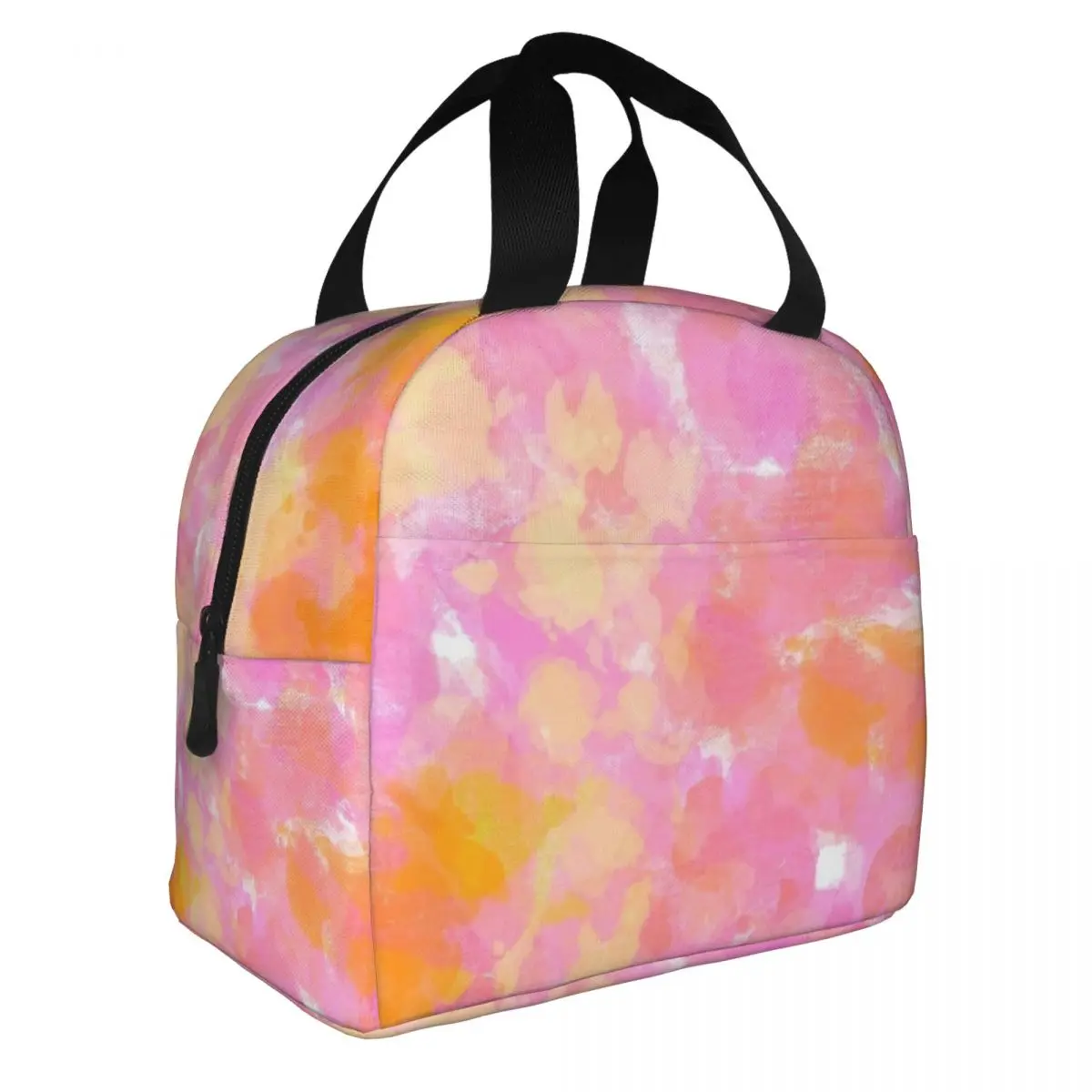 Pink And Orange Paint Brush Effect Insulated Lunch Bag Cooler Bag Reusable Portable Lunch Box Tote Food Storage Bags Office