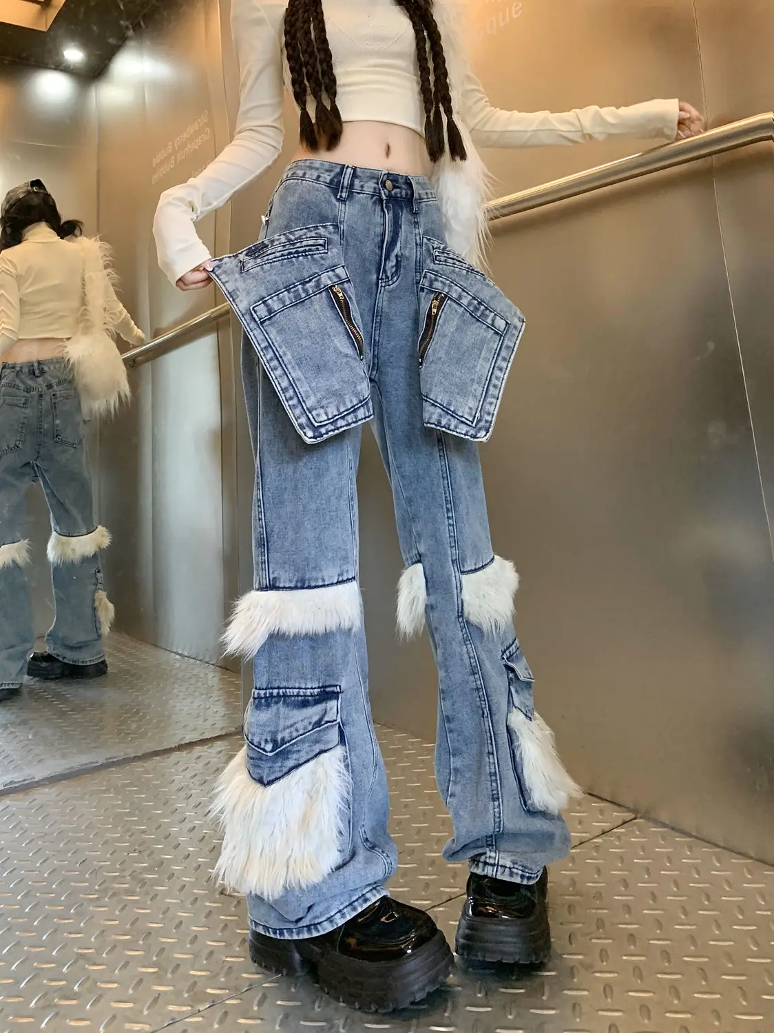 Women Y2k Vintage Streetwear Harajuku Low Rise Denim Flare Pants 2025 Autumn Winter 2000s American Retro Trousers Cargo Jeans