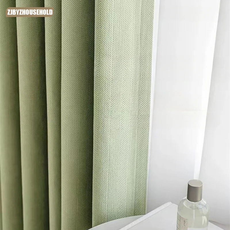 Blackout Chenille Curtains Pattern Modern Simple Curtains for Living Dining Room Bedroom Thickening Warm Color Customise