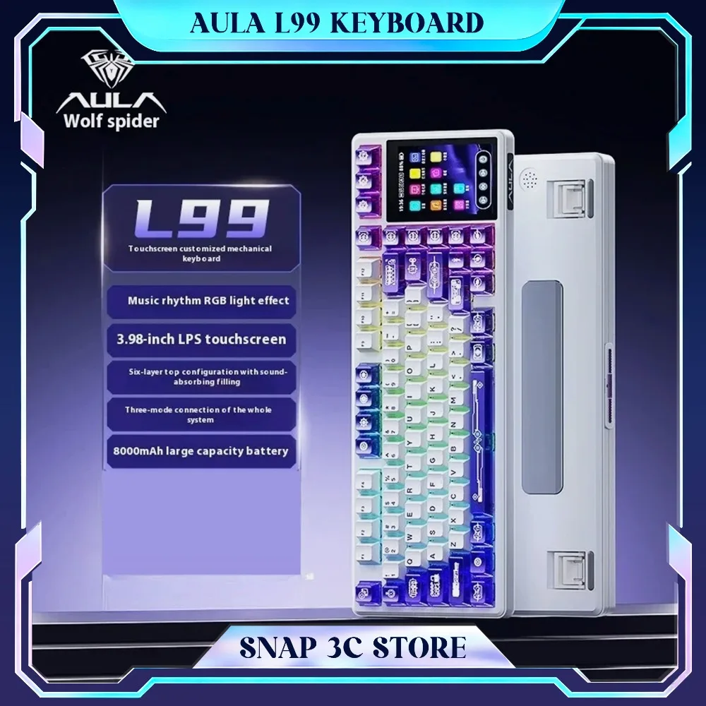 AULA L99 Gasket Mechanical Keyboard TFT Screen Tri Mode Wireless Bluetooth Hot Swappable RGB Esports Game Dedicated Keyboard