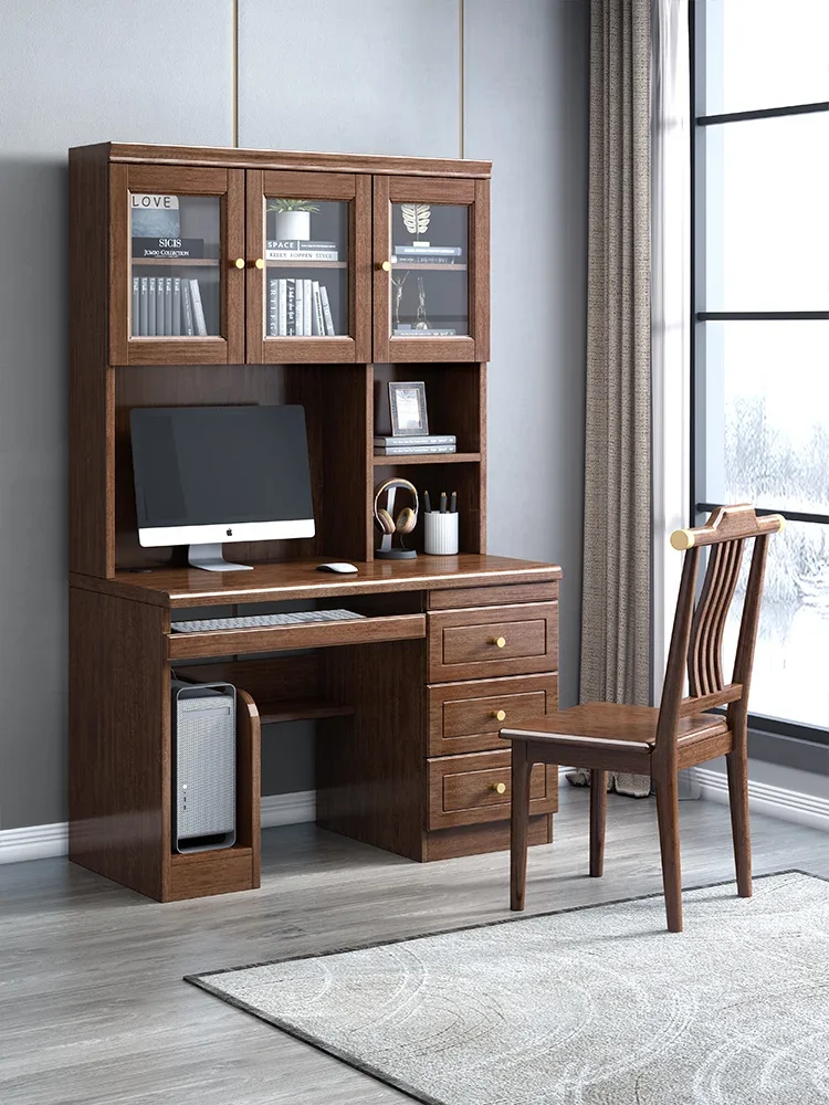 

Desk Bookshelf Integrated Study Walnut Furniture Computer Desk Bookcase Desk