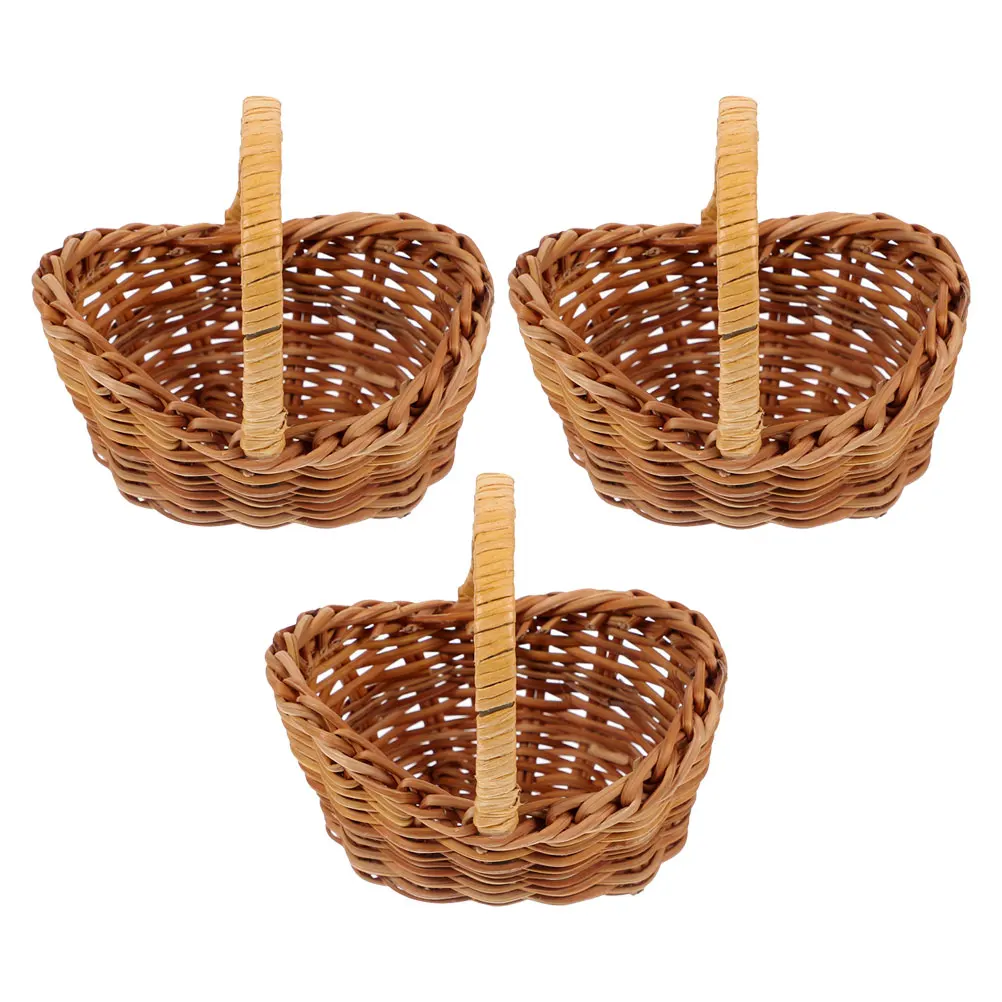 

3 Pcs Rattan Flower Basket Fairy Garden Picnic to Weave Mini Dollhouse Baskets for Craft with Handle