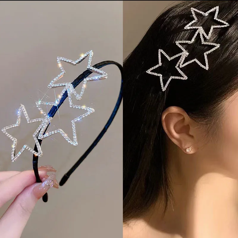 Studded Hollow Pentagram Headband High-end Elegant Water Drop Headband Super Cute and Sophisticated Hairpin Head Accessories