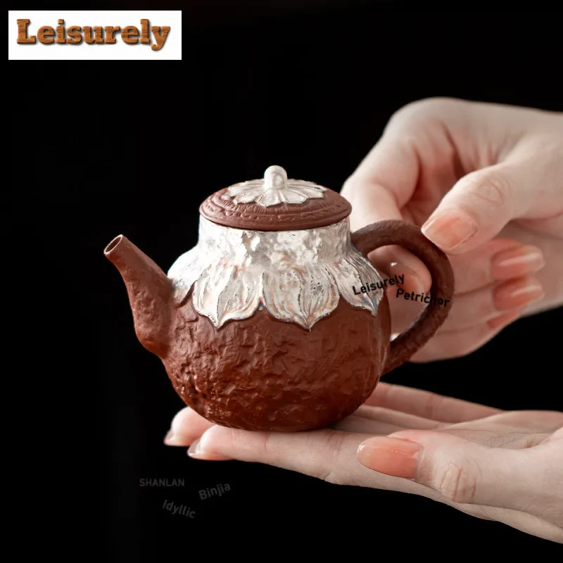 

130 мл позолоченный серебряный чайник в стиле лотоса, ретро чайник для заварки чая, домашний чайник для заваривания чая с шариковым отверстием, чайные предметы, аксессуары для рукоделия