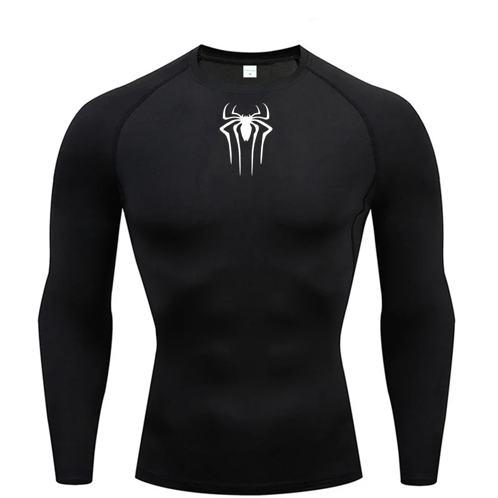 

Spider Print Compression Shirt Men's Summer Long Sleeve Rash Protection Gym Workout T-shirt Sports Quick-drying Undershirt Top