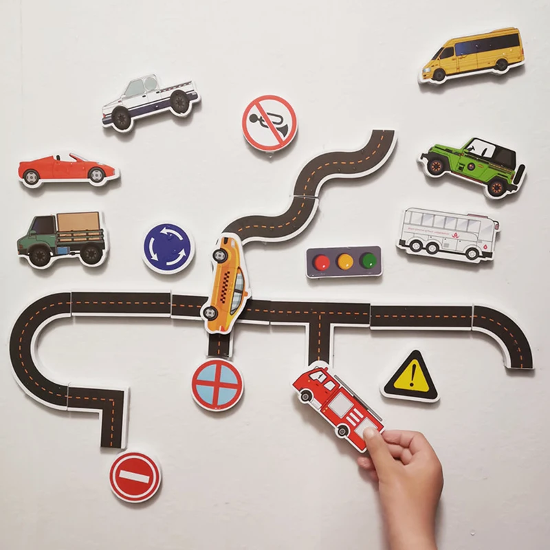 23 Pcs City Traffic Car Road Rail Bath Toy Set Sticky Wall Safety EVA Floating Water Toys Educational Baby For Children Kid Boys