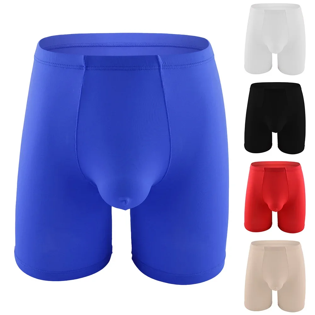 

Men Long Leg Boxers Underwear Ice Silk Sexy Breathable Sexy Lingerie Bulge Pouch Men's Panties Soft Boxer Shorts Men's Clothing