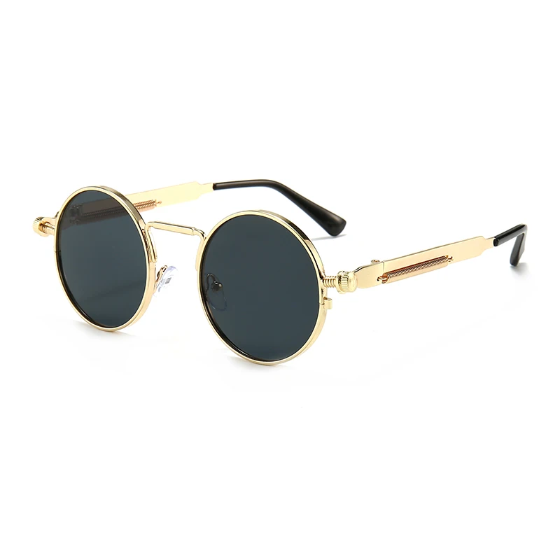 New Crown Prince Round Steam Punk Sunglasses Retro Sunglasses with Metal Thin Edges and Spring Legs