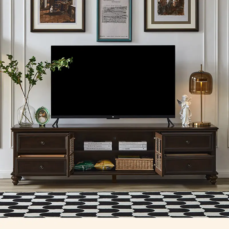 

American Style Solid Wood TV Cabinet and Tea Table European Style French Style Retro Affordable Luxury Log Furniture