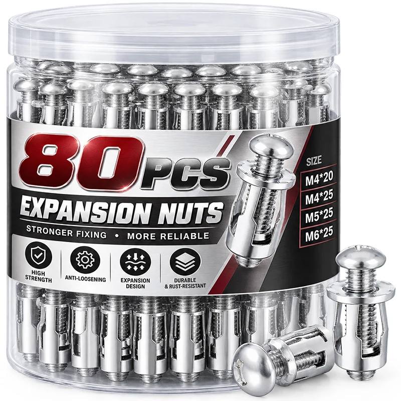 80/4PCS Petal Expansion Rivet Nut Hollow Wall Anchor Screw Metal Bolts Nuts for Metal Furniture Mounting Fix Hardware Fasteners