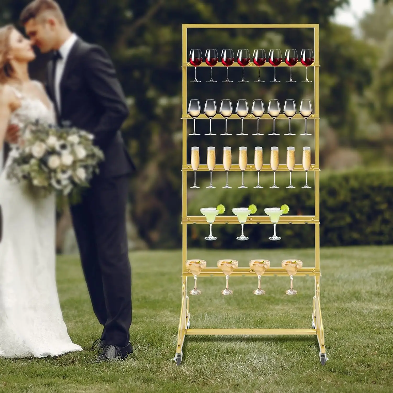 Champagne Display Stand 5 Tier Metal Champagne Wall Holder 40 Slots 26 165 66 Inch Champagne Wall Stand Wheels Weddings Party Ou