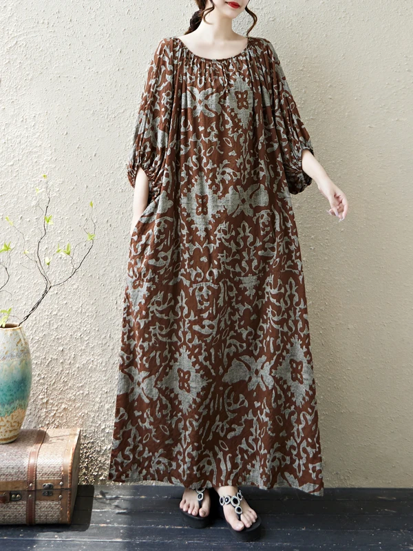 

Свободный хлопковый льняной халат с принтом Dr Bell Sve Long Dr Meat Concealing для похудения Праздничный халат большого размера Lantern Sve D...