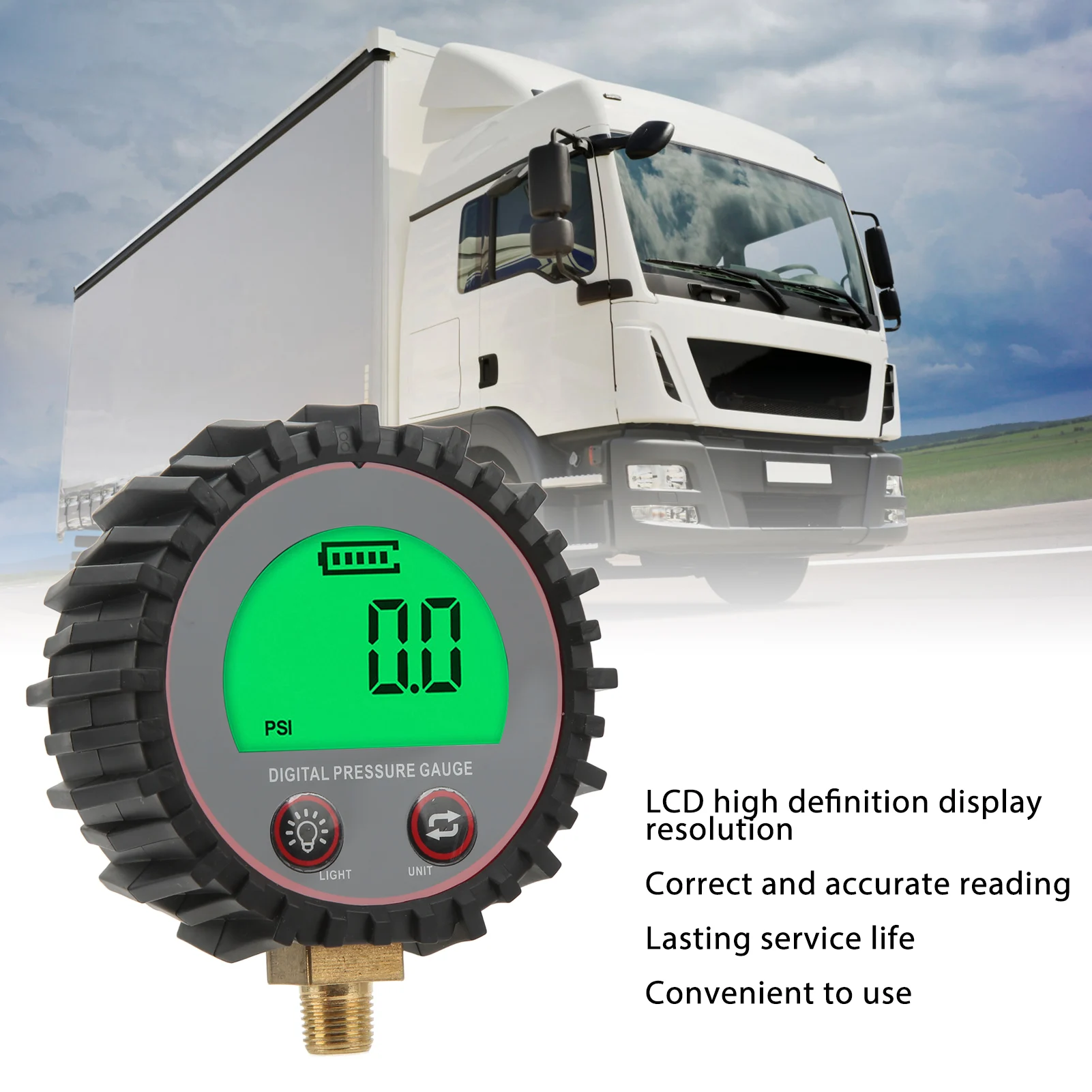 Tires Inflator Digital Pressure Gauge 3‑255PSI with LCD Display DC3.1V 10mm Thread Vehicle Accessories