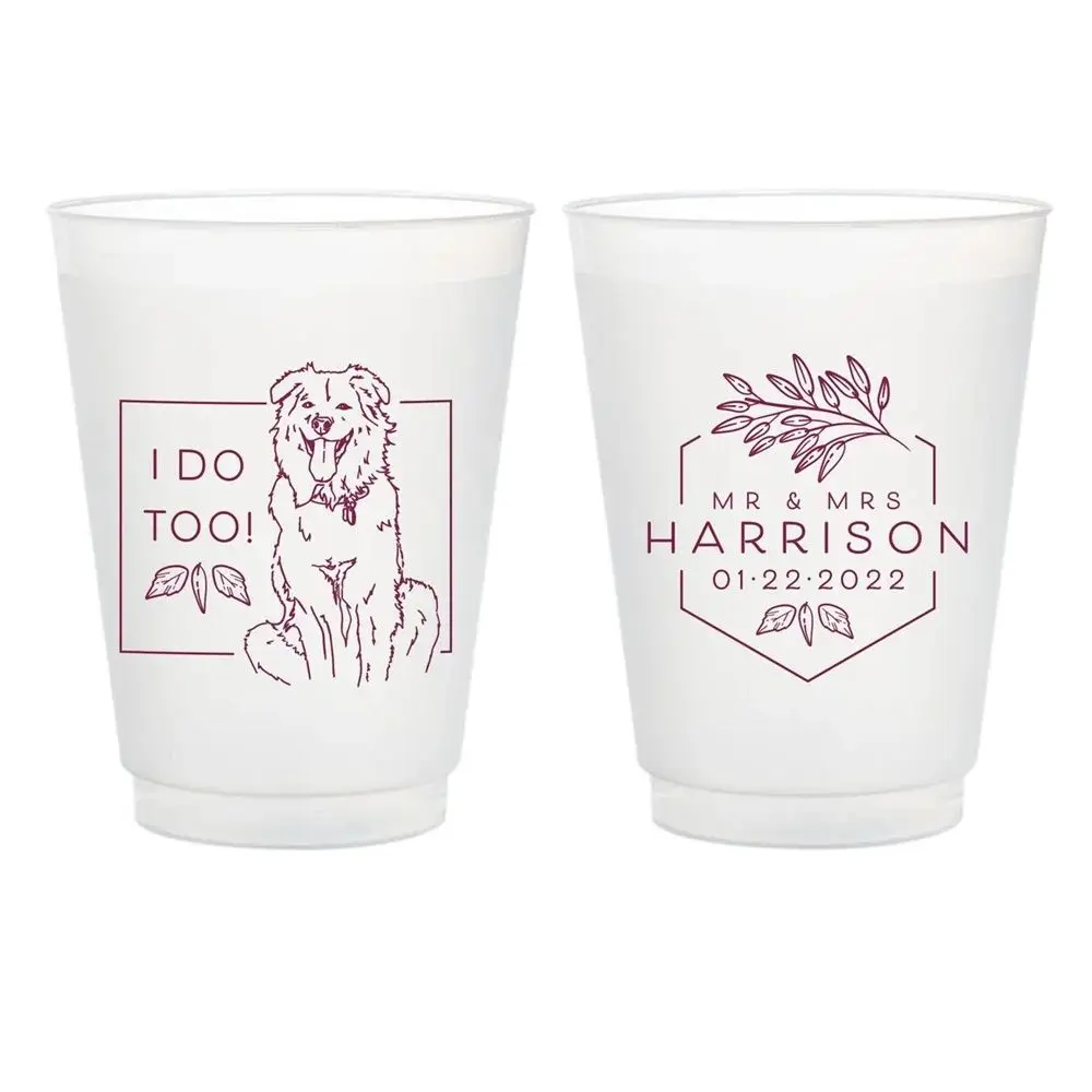 

Custom Pet Illustration - Mr and Mrs - 12oz or 16oz Frosted Unbreakable Plastic Cup #188 - Custom - Wedding Favors, Wedding Cup,