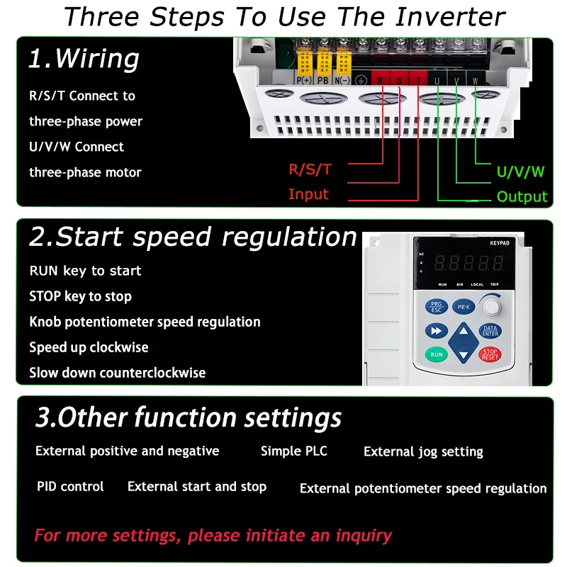 VFD Single Phase 220V Input To 3  380V Output 0.75KW  55KW Frequency Inverter For Sewage Pump Motor