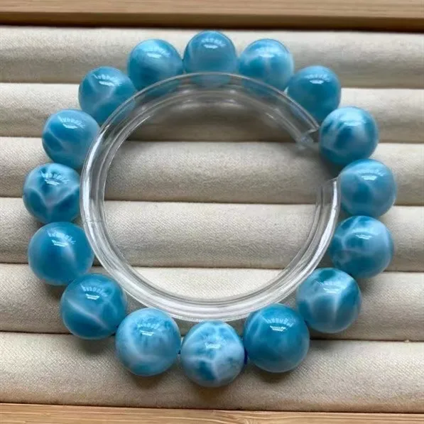 13.8mm Natural Blue Larimar Gemstone Round Beads Bracelet Pattern Jewelry Blue Larimar Women Men AAAAAAA