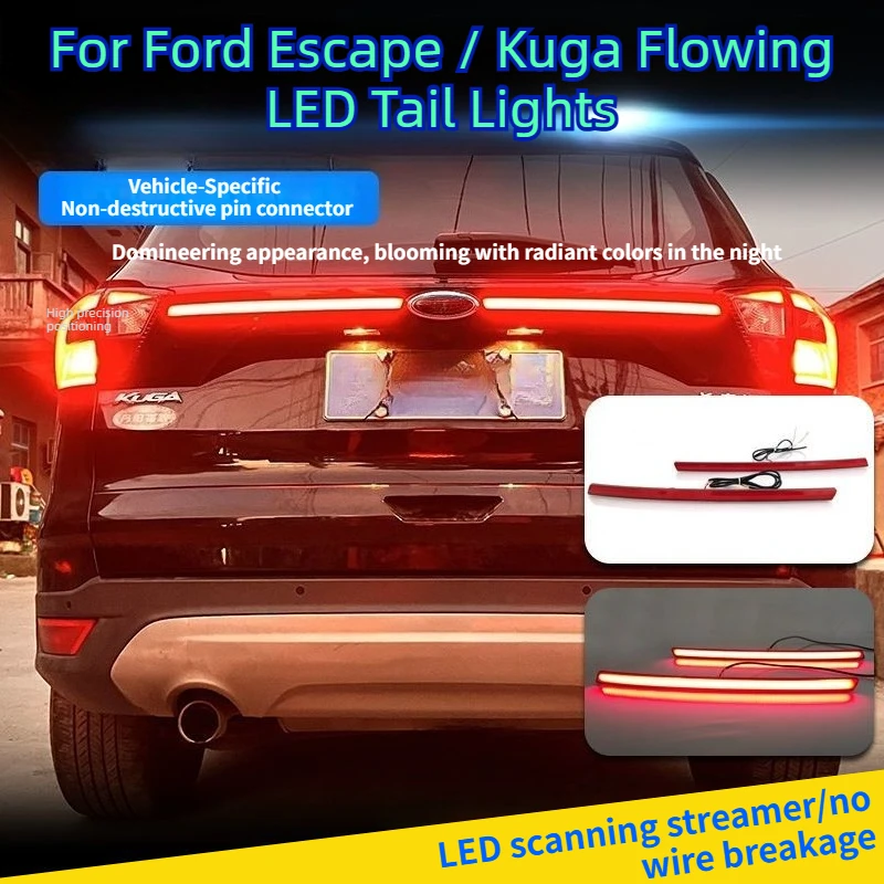 Car Bumper Taillamp for Ford Escape Kuga 2017-2020 Through-type LED Taillight Through Tail Trunk Light Rear Lamp Highlight