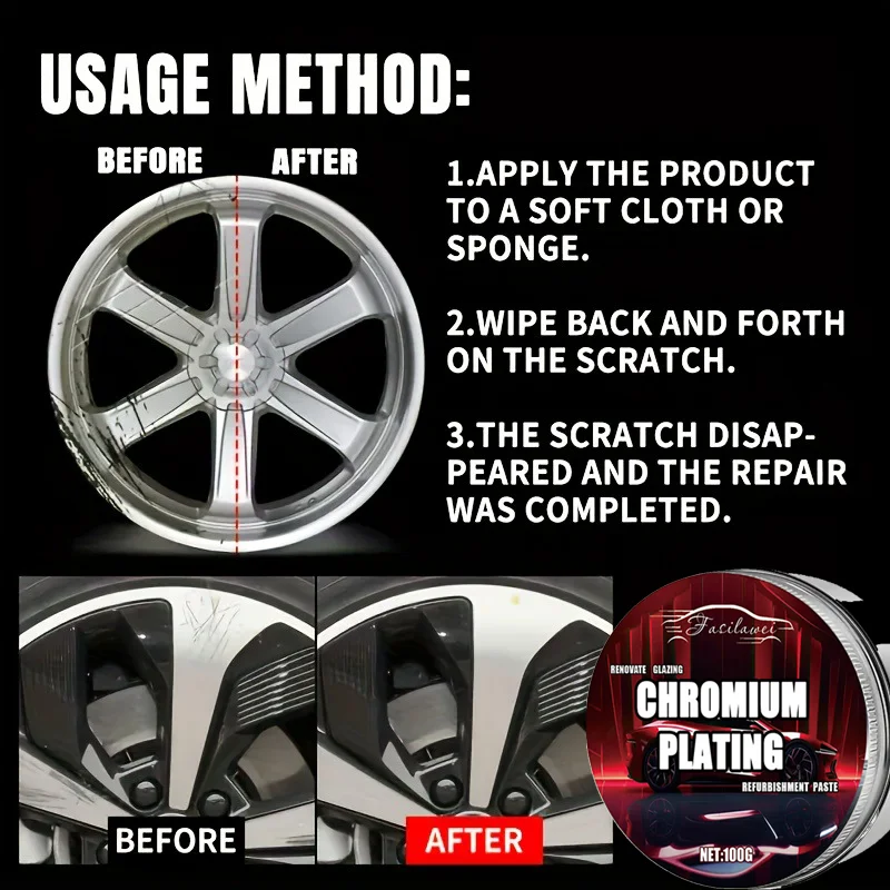 

100g motorcycle wheel hub scratch repair kit, rim detail renewal paste, quick repair polishing paste, restore wheel hub color, m