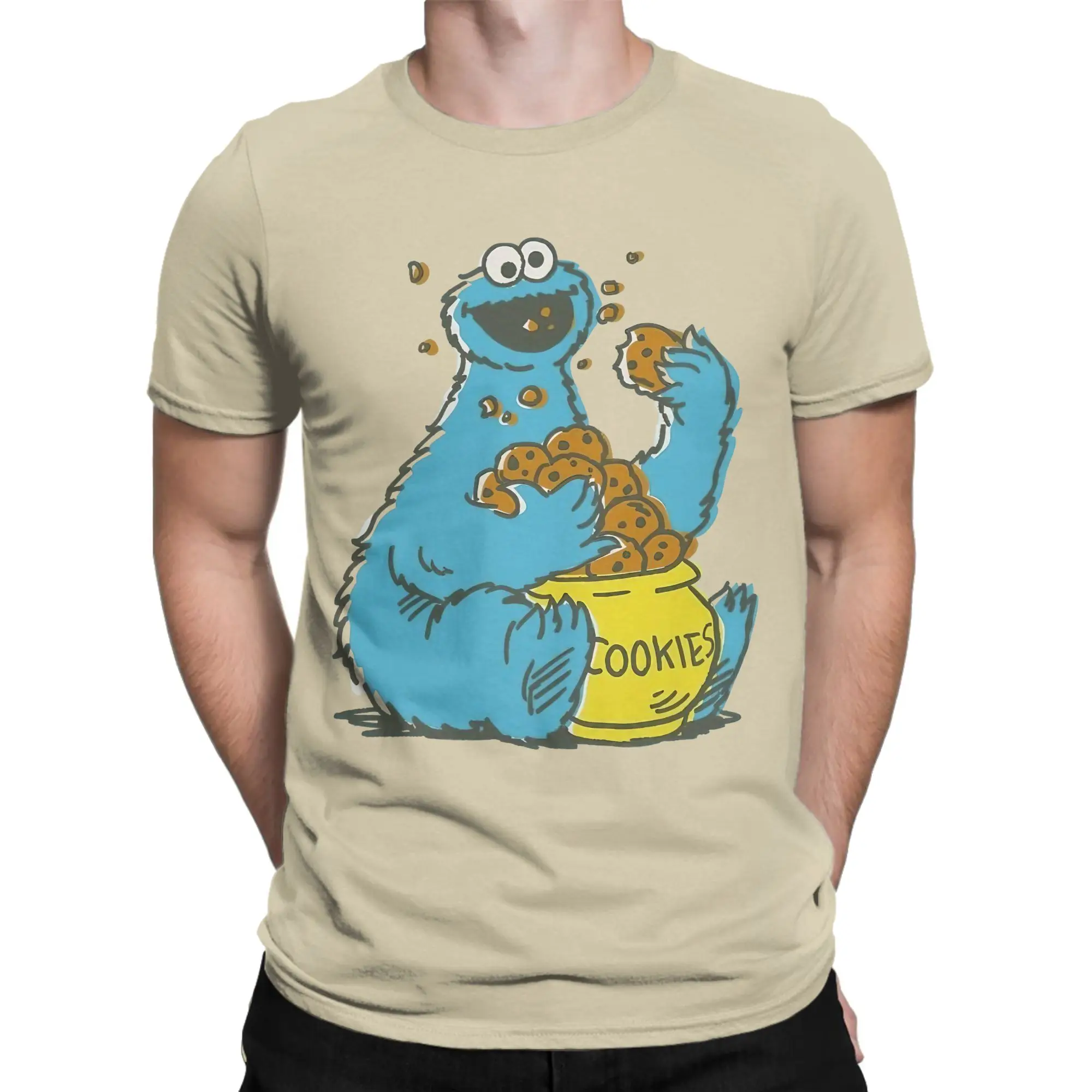 Funny Cookie Monsters Cartoon  T-Shirt Men's Cotton Short Sleeve Sesames Streets  Round Neck Summer Top Tee