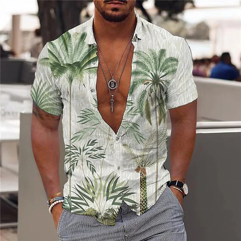 Zomer Hawaiiaanse Kokospalm 3d Print Shirts Mannen Mode Shirt Casual Vintage Streetwear Shirt Met Korte Mouwen Blouse Man Kleding