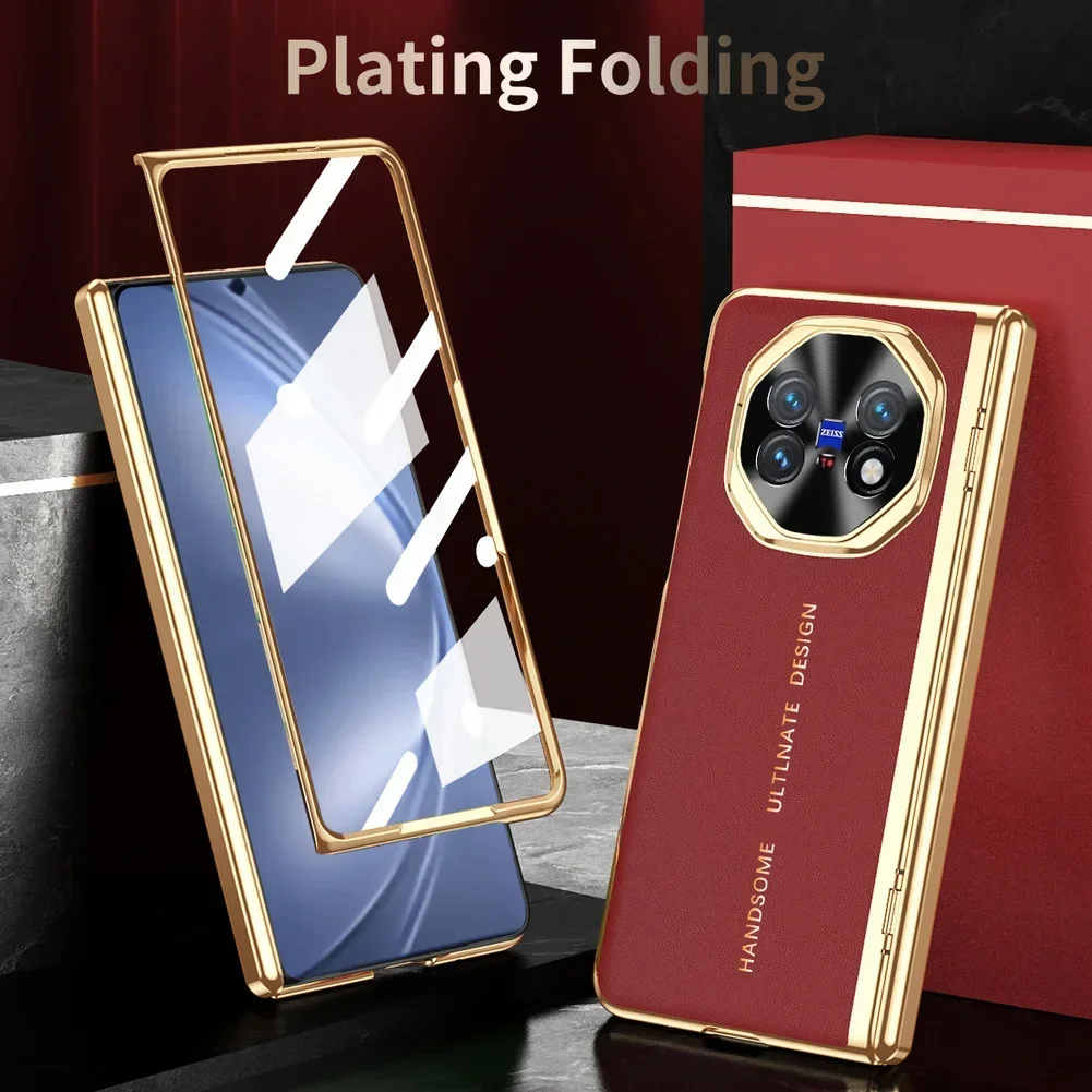 

Luxury Plating Folding Case for OPPO Find N6 with Full Body Built-in Screen Protector Shockproof Vegan Leather Cover