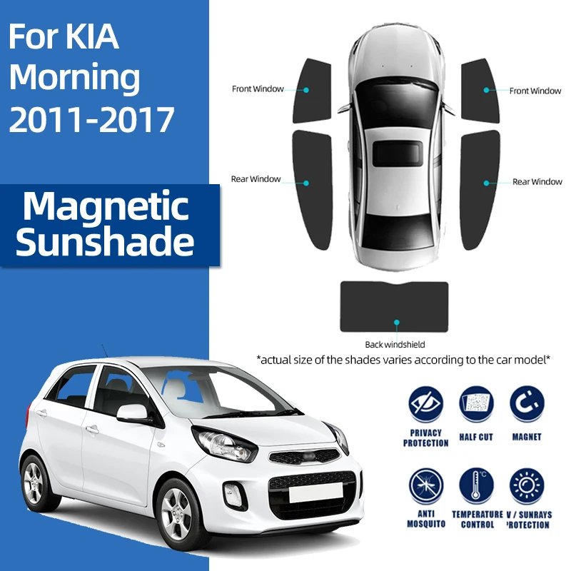 

For Kia PICANTO TA MORNING 2011-2017 Magnetic Car Sunshade Shield Front Windshield Curtain Rear Side Baby Window Sun Shade Visor