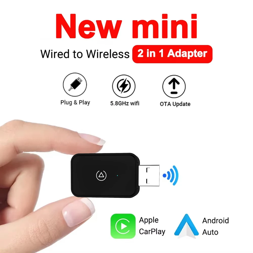 NEW 2in1 Wireless CarPlay Android Auto Wireless Adapter Smart USB Dongle Mini Box Plug And Play WiFi Fast Connect