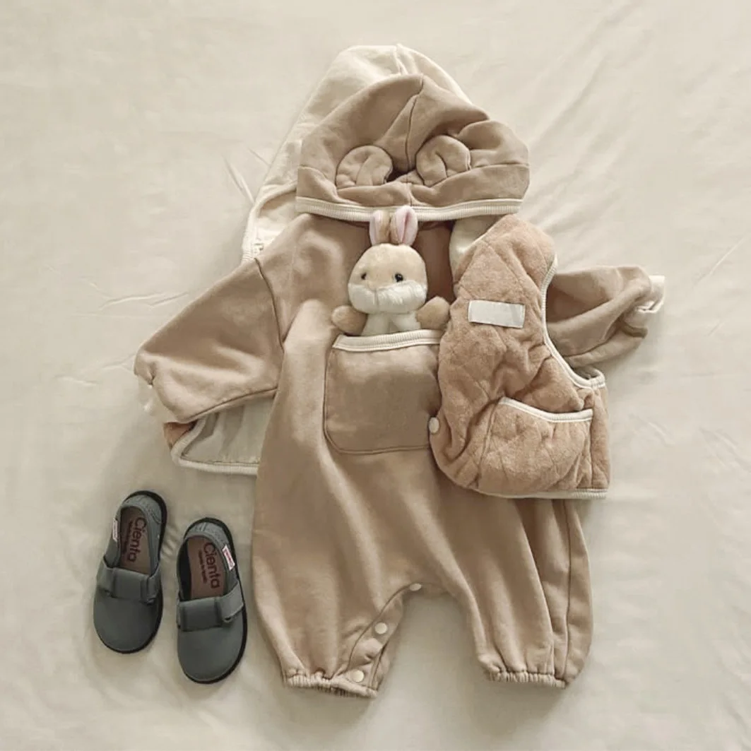 

2025 Autumn New Baby Boy Long Sleeve Hooded Romper Cute Newborn Girl Bear Ear Jumpsuit Toddler Sweatshirt Infant Clothes 0-24M