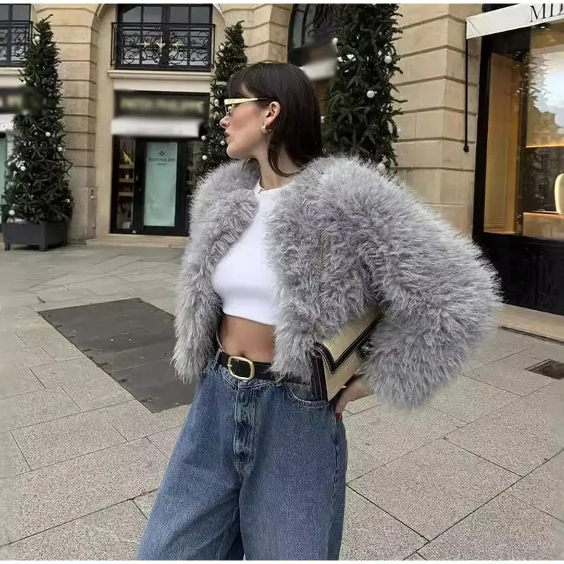 Faux Fur Jackets Women Loose Soft O-neck Long Sleeve Coats Female 2024 Winter New Fashion Warm Outwears Lady