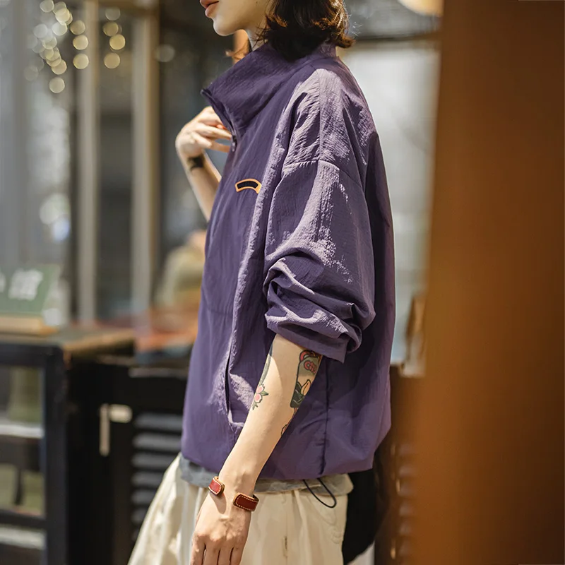 Maden femme Vintage demi-fermeture éclair col montant pull veste Cityboy extérieur sweat à capuche décontracté sport urbain Streetwear