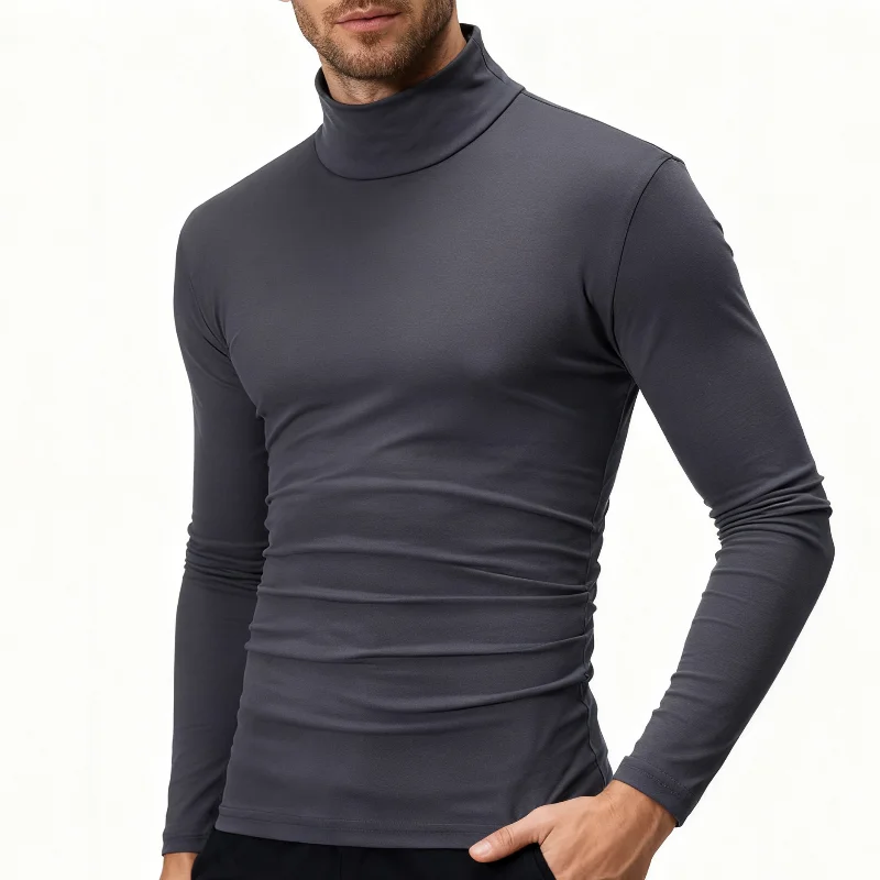 2025 Men's Turtle Neck Slim Fit Long Sleeve T-Shirt Thermal Underwear Tops Men Winter Cloth Thermal Shirt Quick Dry Solid Color