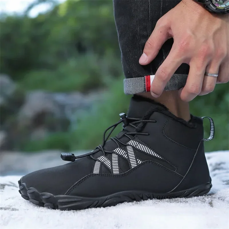 Men Non-slip Hiking Shose BareFoot Boots Winter Waterproof Snow Boots Outdoor Walking Shoe Warm Fur Ankle Leisure