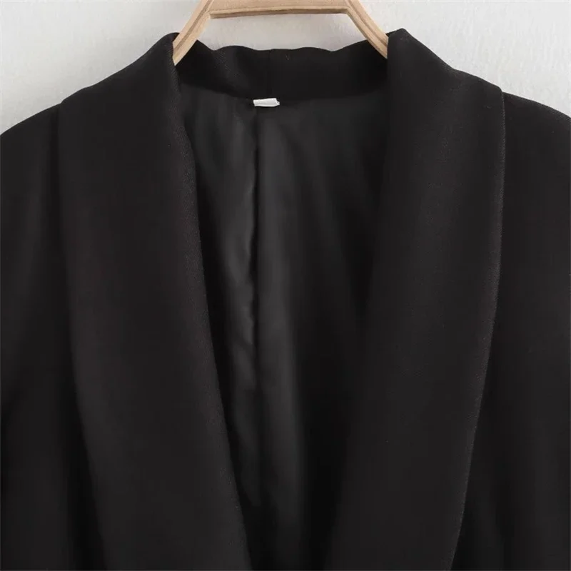 Giacca da abito invernale con orlo diviso Cappotto da donna alla moda con scollo a V Abito da donna da ufficio a maniche lunghe allentato casual Nero