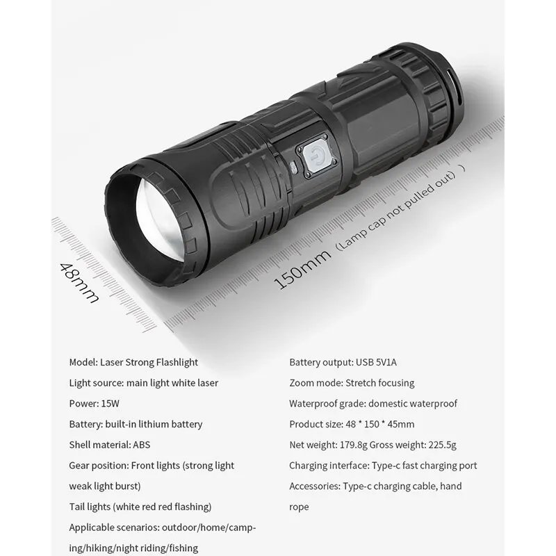 Telescopic Zoom Laser Powerful LED Flashlight USB Rechargeable Waterproof Zoom Fishing Hunting LED Flashlight