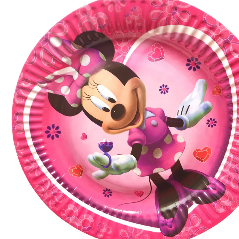 Disney Minnie Mouse Theme Party Decoration Disposable Tableware Set Paper Cups Baby Shower Plates Kids Birthday Party Supplies