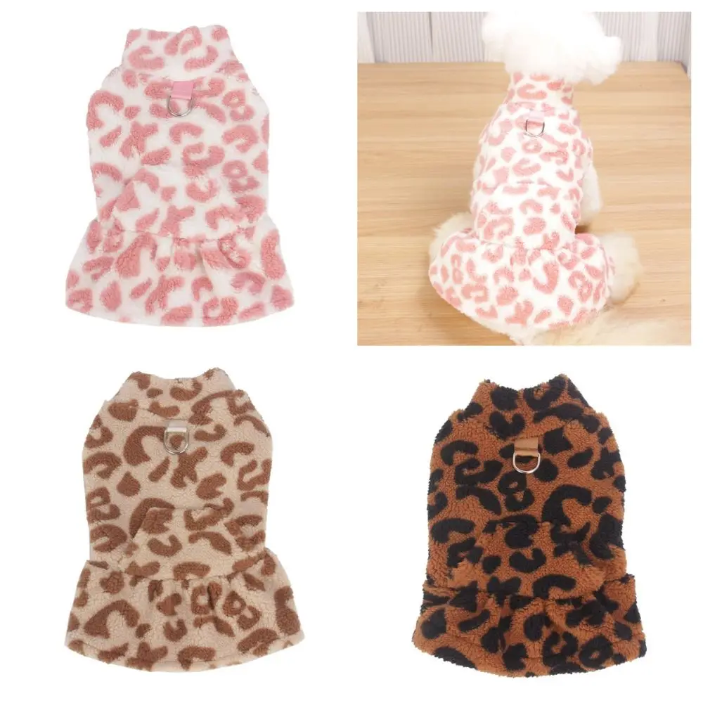 

Leopard Dog Dress Coat Hoodies Puppy Skirt Chiwawa Pullover Sweatshirt Winter Fleece Sleeveless Vest Pet Clothes For Small Dogs