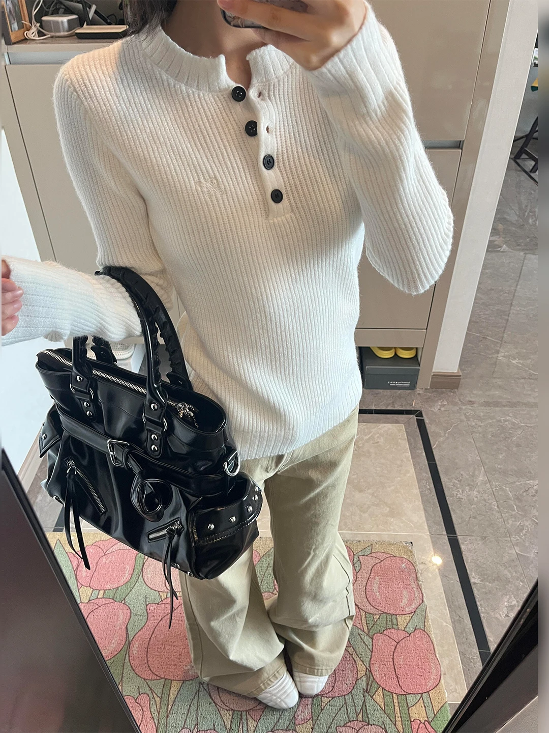 Suéter de Punto con Cuello Henry Estilo Americano para Mujer, Otoño Invierno, Ajustado, Versátil, Prenda Interior, Ropa Exter...