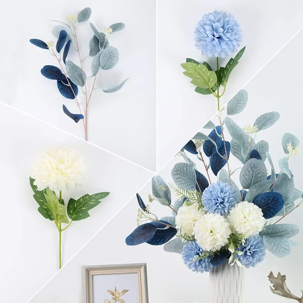 Weiße gefälschte Blumen blauer Blumenstrauß Hortensie künstliche Blumen Chrysantheme Seiden blumen künstlich für Dekoration Blume – Detail 3