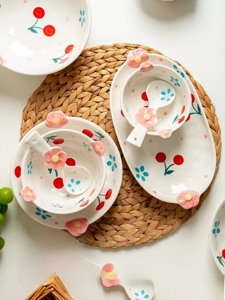 

Cerc Plate Sakura Cherry Blossom Design Underglaze Color Dinnerware Yogurt Bowl Fi Plate Ins Sle Beautiful Food Plate ...