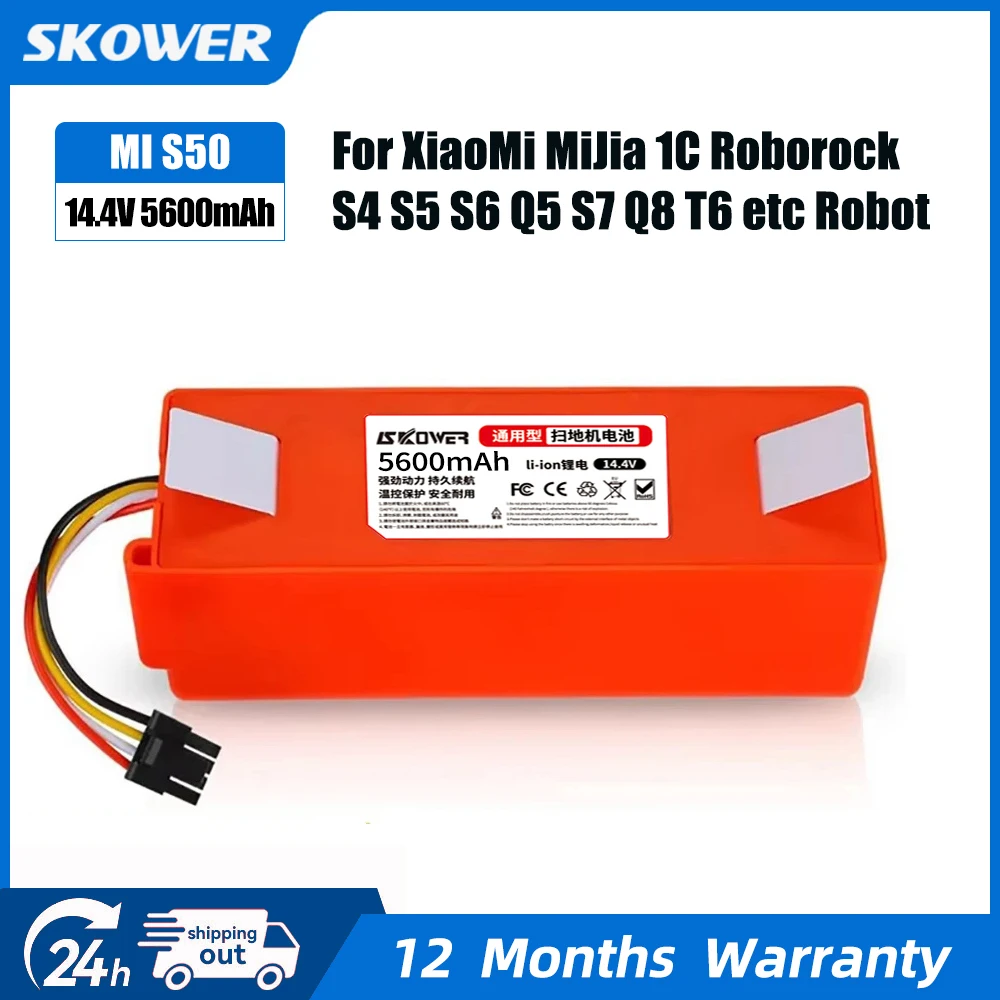 SKOWER Vacuum Cleaner Battery For Xiaomi Roborock S5 S6 S7 S50 S51 S52 S55 S5 S6 S7 Max T4 T6 T7 T60 T61 T65 E4 E20  CT10 C10