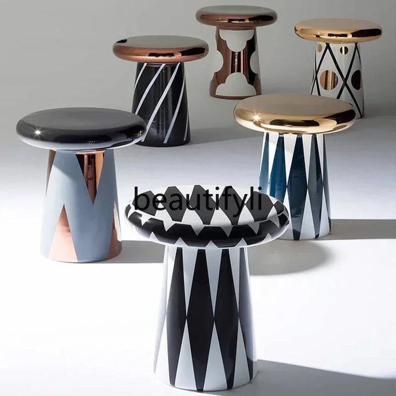 

E1001 ss Nordic light luxury mushroom creative combination corner table color round ceramic coffee table sofa edge table