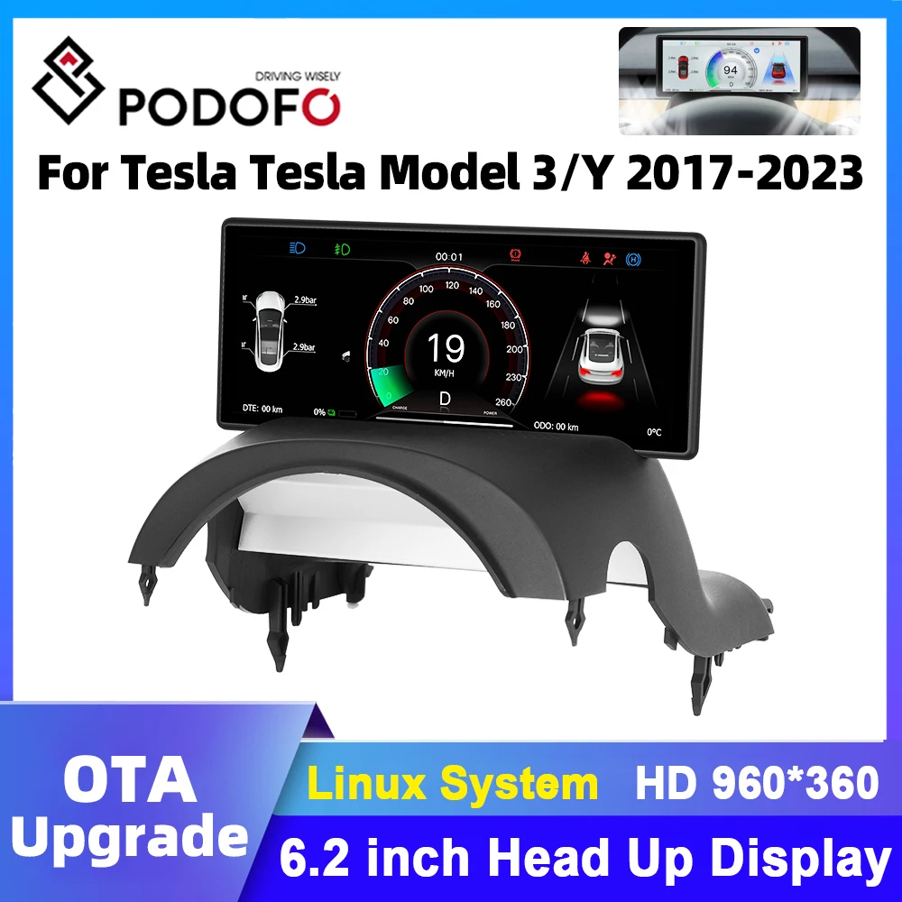 

Podofo 6.2" HUD Dashboard Display Head Up Display for Tesla Model 3/Y 2017-2023 with Speedometer Gear Display Driving Model