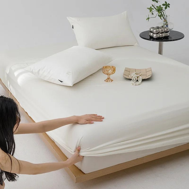 

100TC Long Staple Cotton Tribute Satin Fitted Sheet High End 100% Cotton Skin-friendly Breathable Bed Sheet All-around Bed Cover