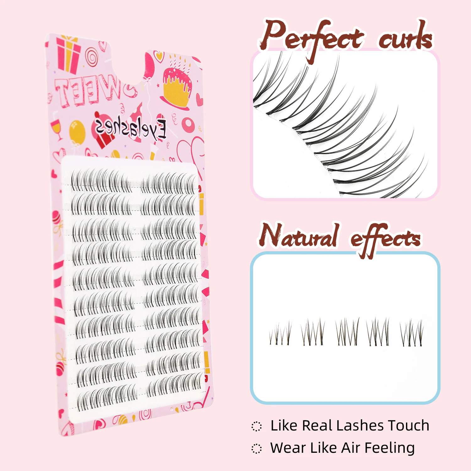 100Pcs Eyelash Clusters, Natural and Comfortable, Transparent Stem DIY Fairy Eyelashes, Cute and Agile, Naked Makeup Feeling Eye