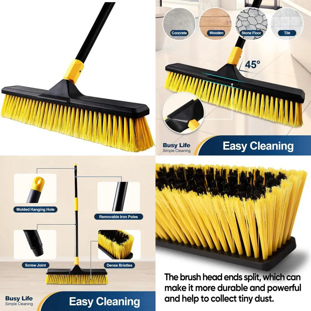 

Heavy-Duty 18 Inch Broom with Stiff Bristles for Outdoor Patio, Garage, Deck, and Tile Floors - 65.3 Inch