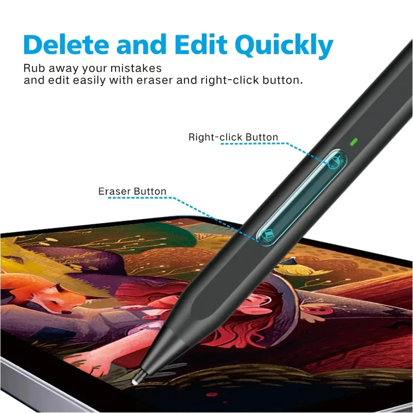 

Стилус для Microsoft Surface 4096, чувствительный к давлению ластик, боковая кнопка, совместимая с Surface Pro 11/10/9/8/7 +/6/5